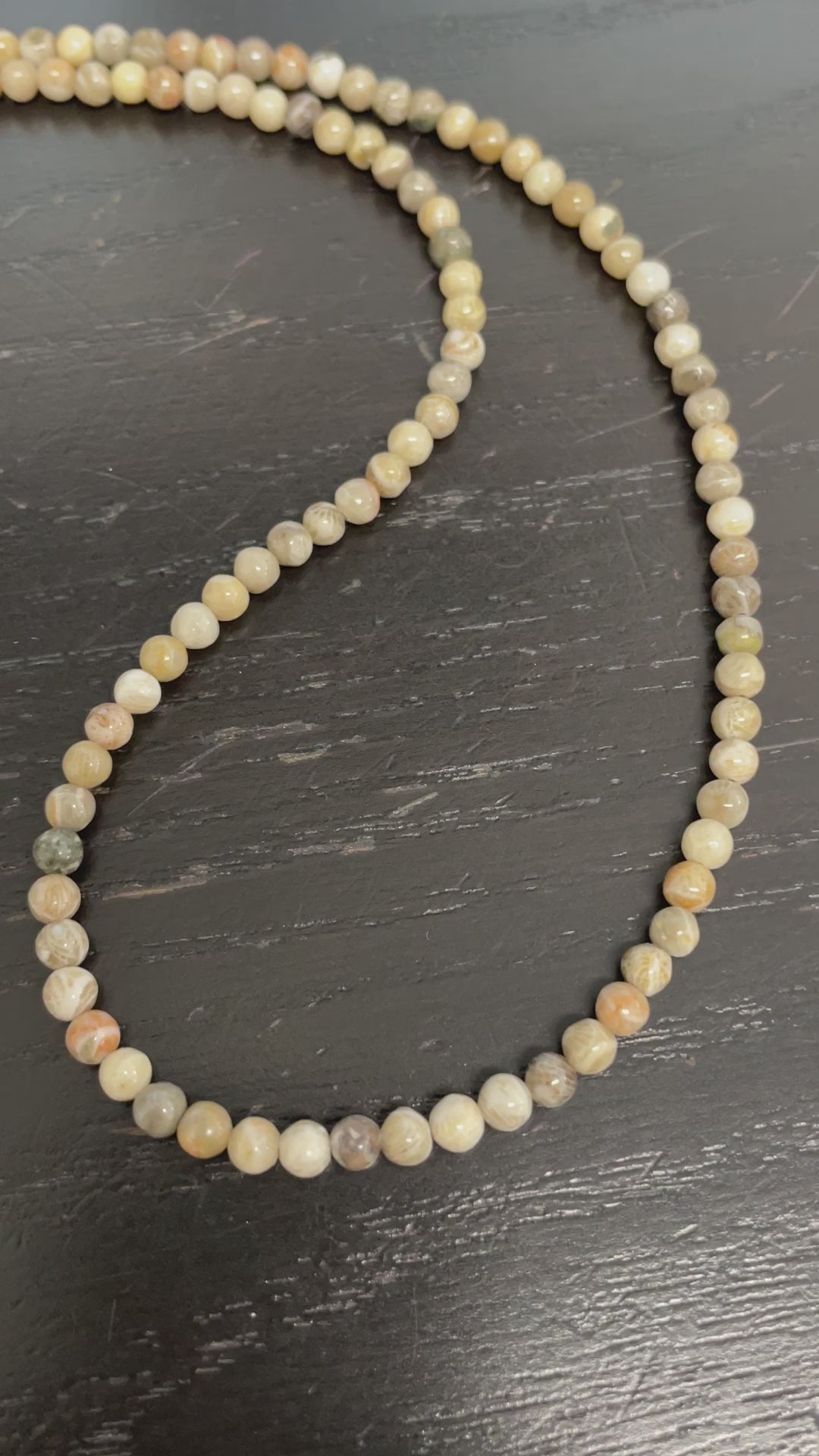 Load and play video in Gallery viewer, Petoskey Coral Bead Necklace Strand, Small 4mm Brown Stone Beaded Necklace
