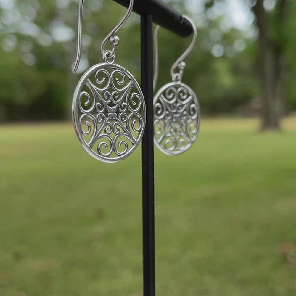 
                      
                        Load and play video in Gallery viewer, Round Sterling Silver Filigree Earrings
                      
                    