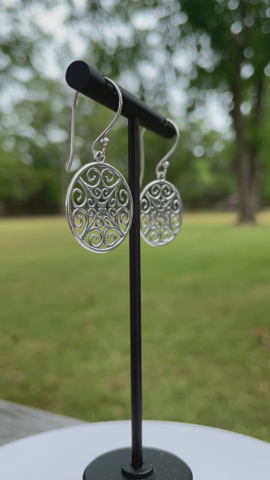 Load and play video in Gallery viewer, Round Sterling Silver Filigree Earrings
