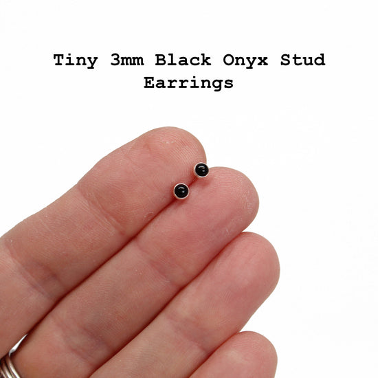 3mm Black Onyx Stud Earrings