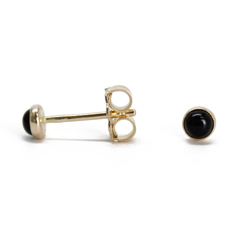3mm Black Onyx Stud Earrings, Tiny Black Studs in Sterling Silver or Gold FIll