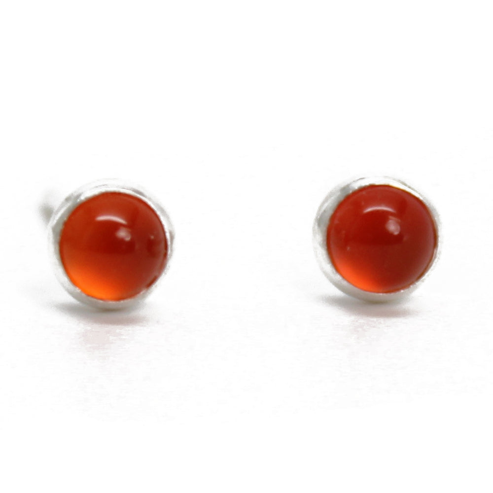 Red Carnelian Stud Earrings in Sterling Silver, Tiny 3mm