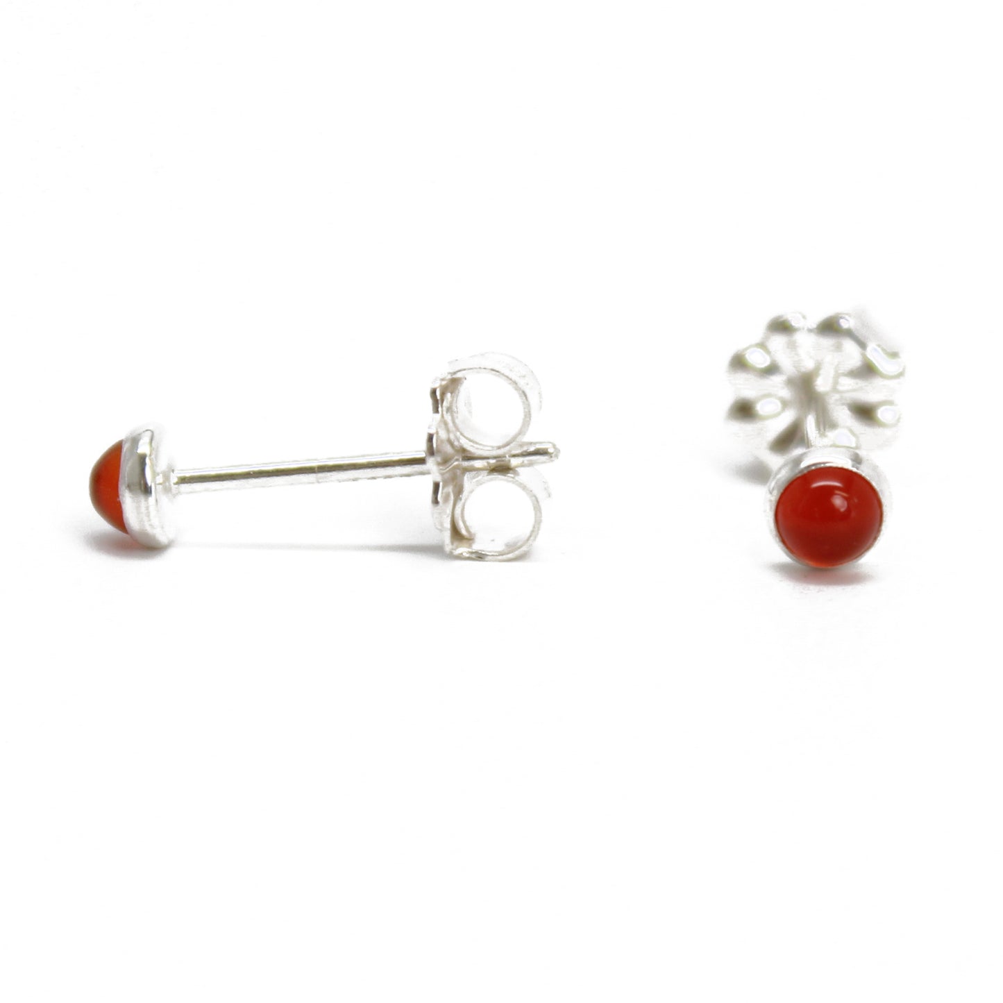 Red Carnelian Stud Earrings in Sterling Silver, Tiny 3mm