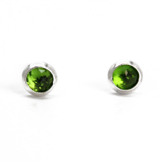 Chrome Diopside Stud Earrings, Tiny 3mm Green Studs