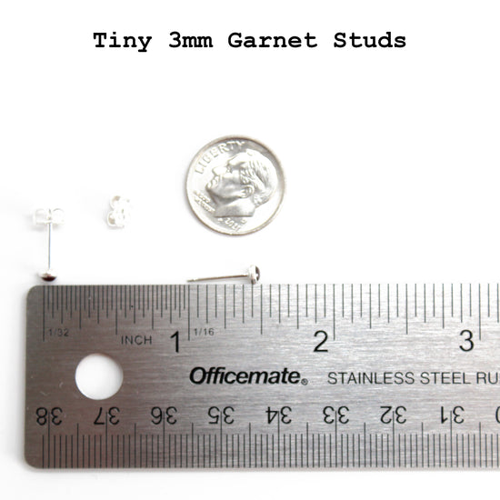 3mm Garnet Stud Earrings