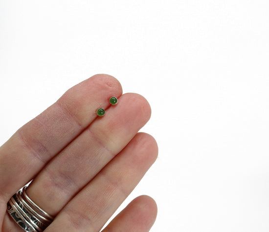 Tiny 3mm Green Jade Stud Earrings