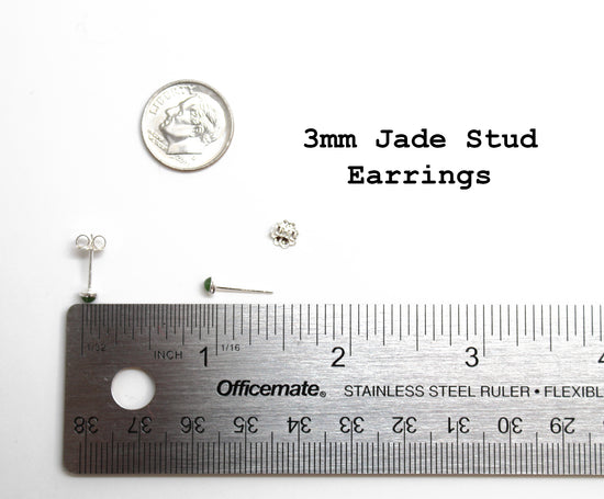 Tiny 3mm Green Jade Stud Earrings