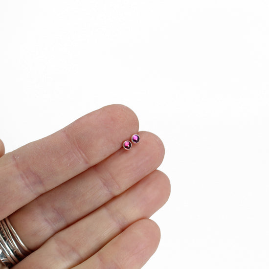 Tiny 3mm Rhodolite Garnet Stud Earrings