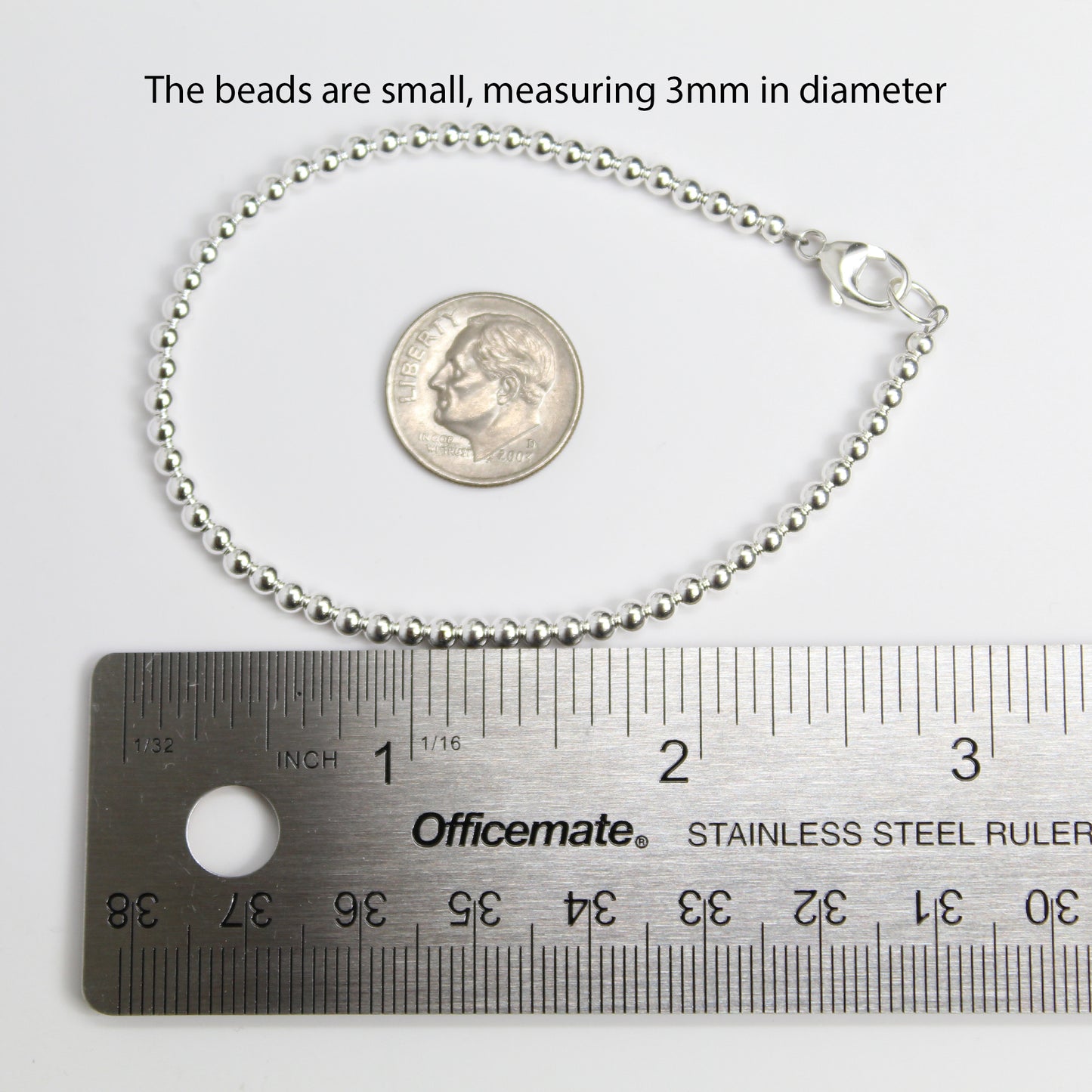Sterling Silver Bead Bracelet-3mm