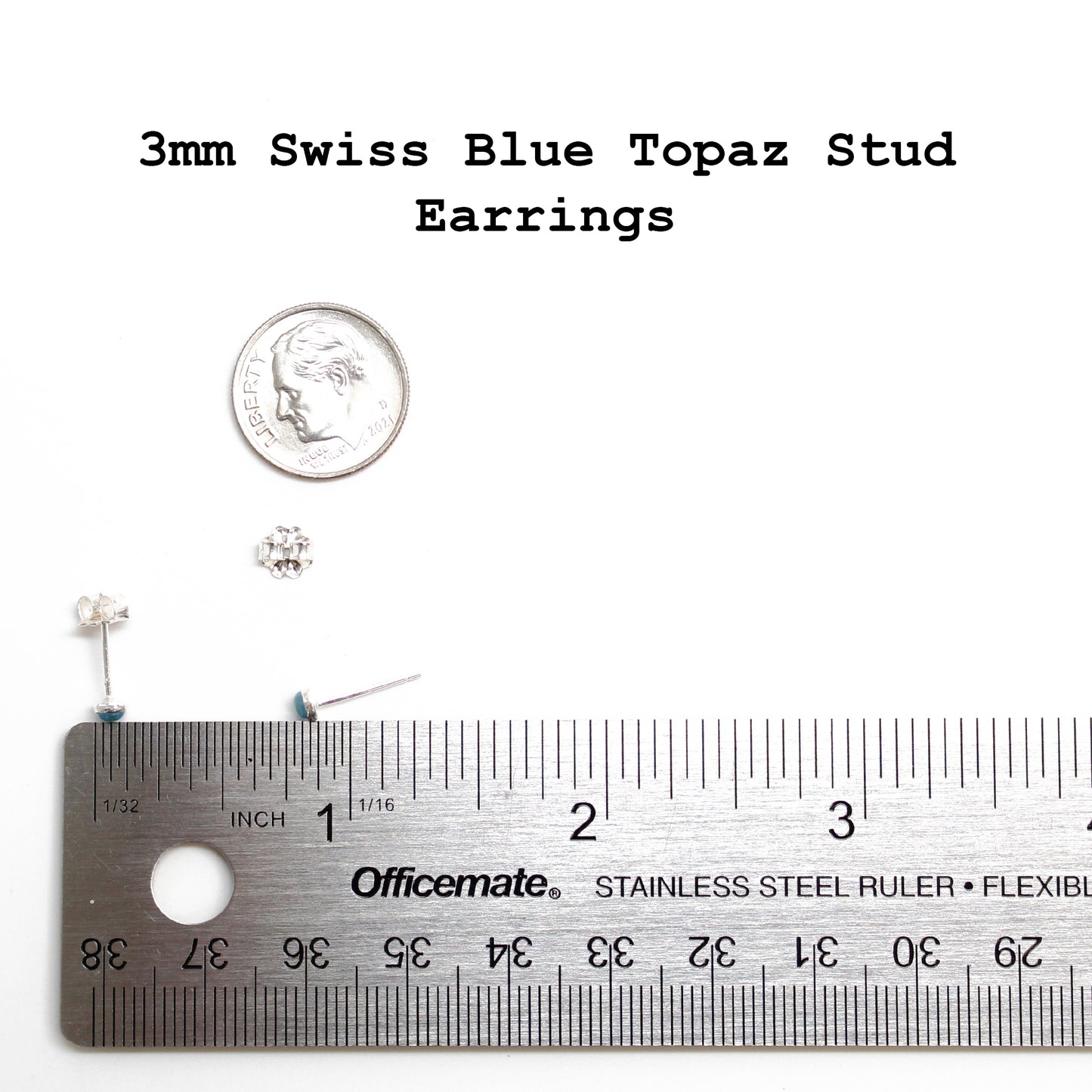 Load image into Gallery viewer, Extra Small 3mm Swiss Blue Topaz Stud Earrings
