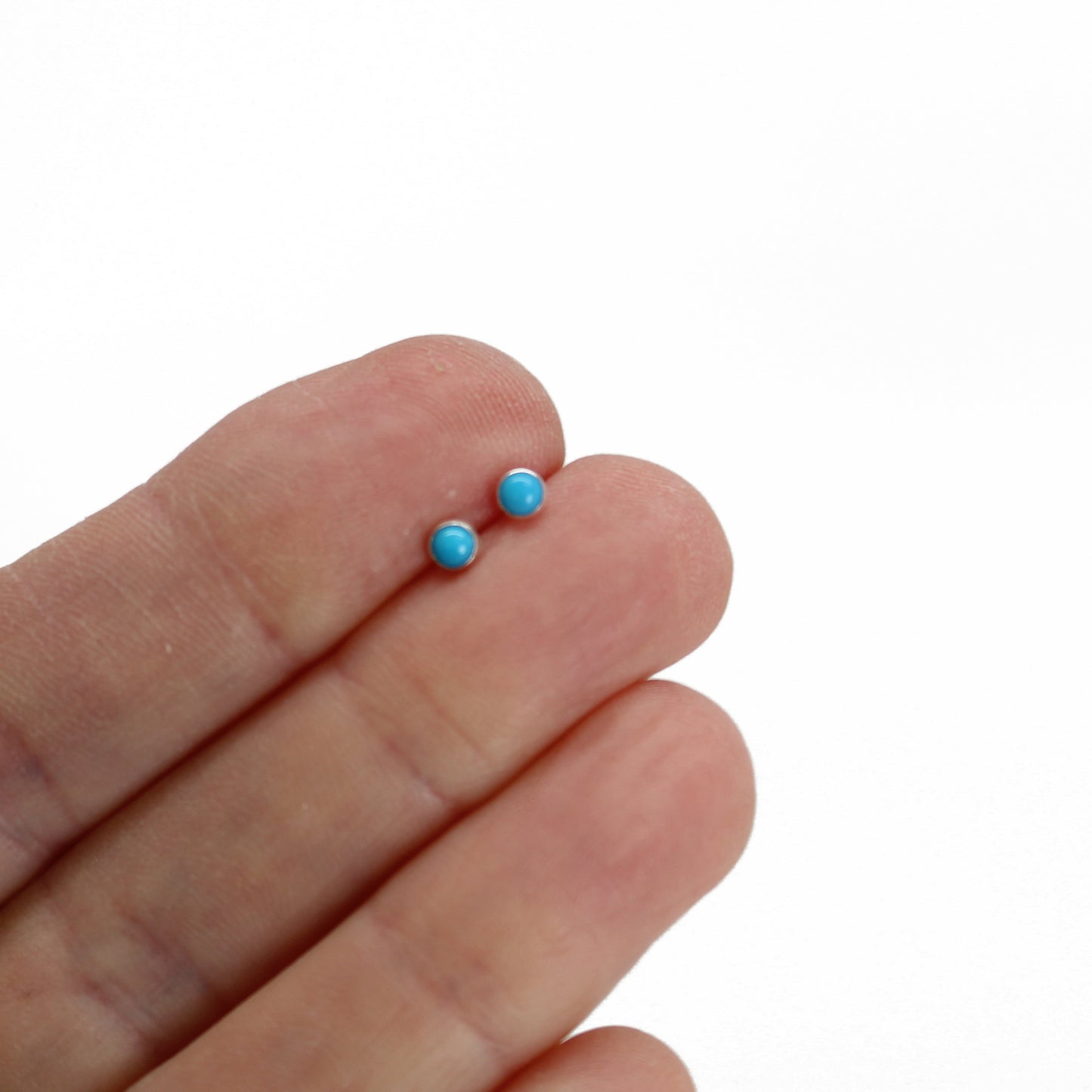 Load image into Gallery viewer, TINY 3mm blue Turquoise stud earrings
