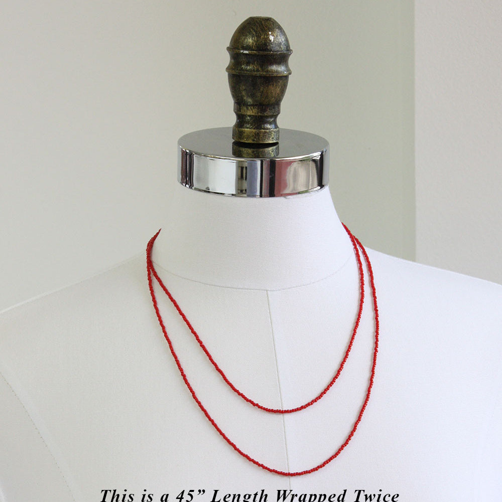 
                      
                        Red Seed Bead Necklace, Thin 1.5mm Single Strand
                      
                    