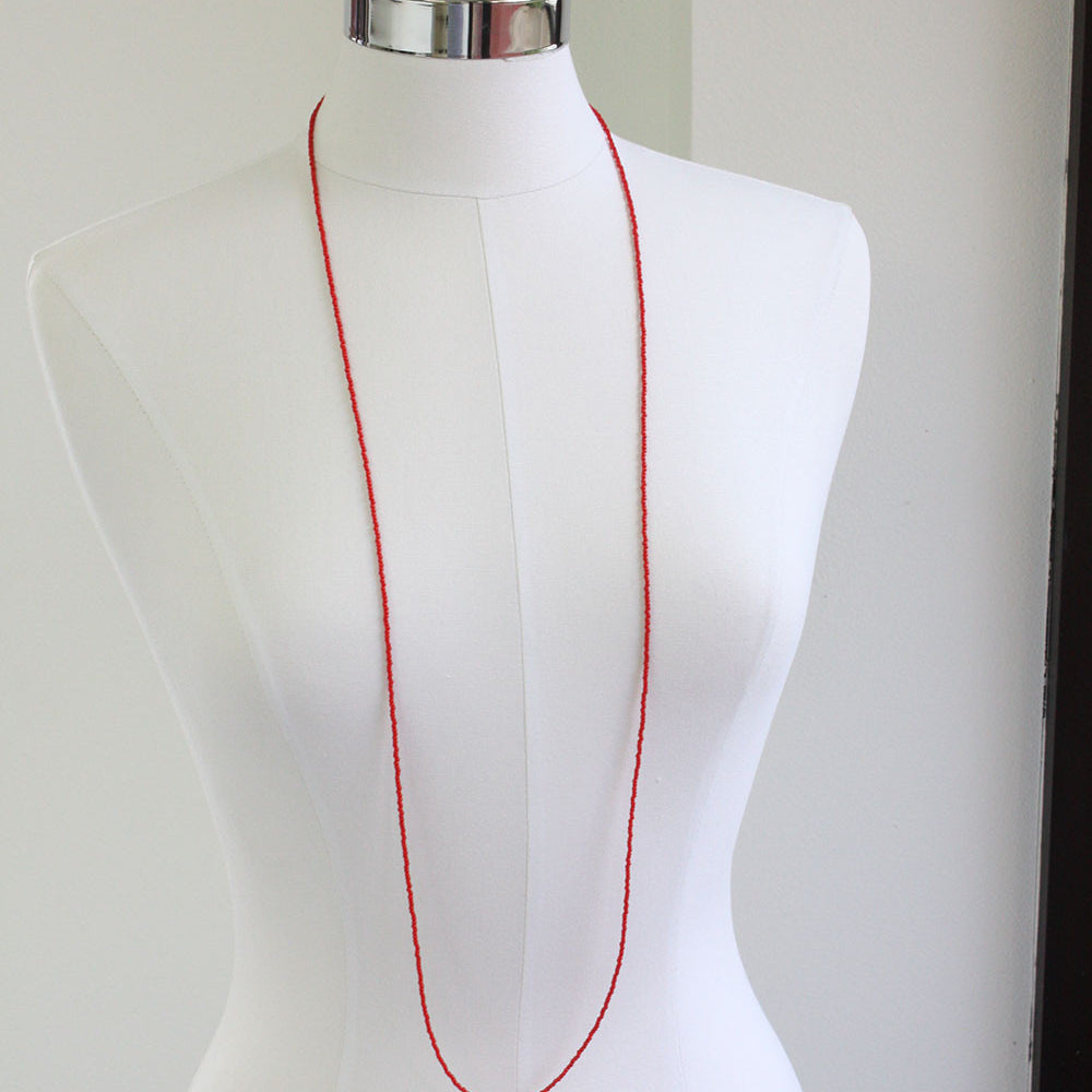 
                      
                        Red Seed Bead Necklace, Thin 1.5mm Single Strand
                      
                    