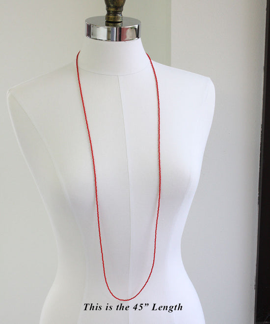 Red Seed Bead Necklace, Thin 1.5mm Single Strand