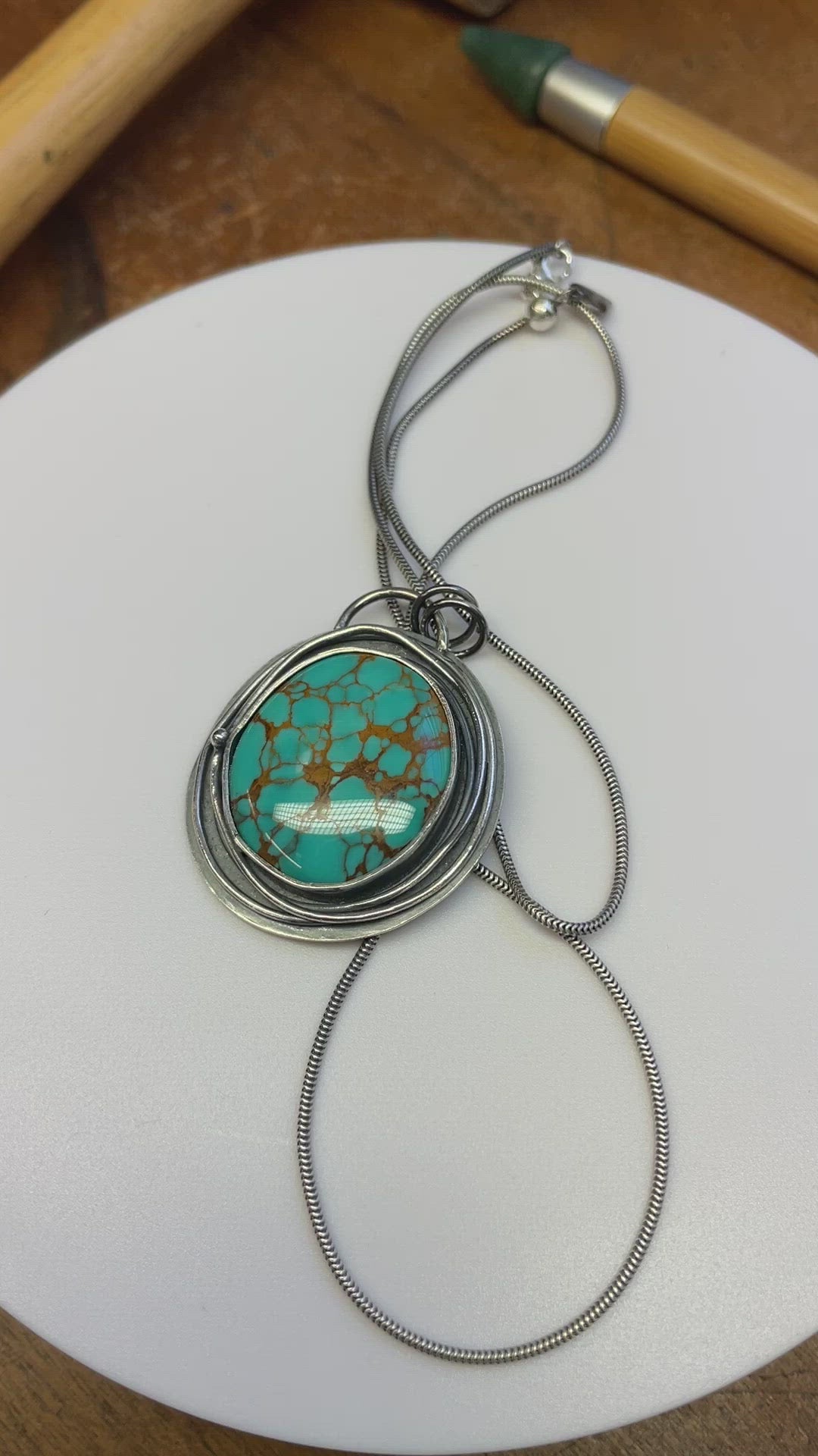 Load and play video in Gallery viewer, Handmade Pilot Mountain Turquoise Necklace
