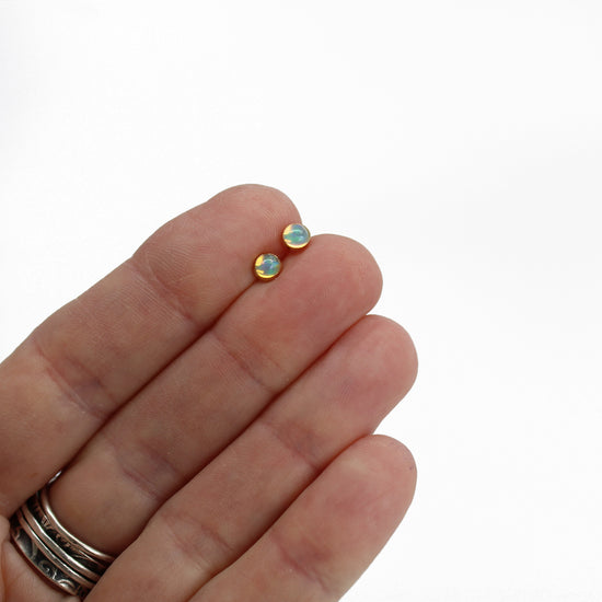 Load image into Gallery viewer, 4mm Genuine Opal Stud Earrings in 14K Gold Fill

