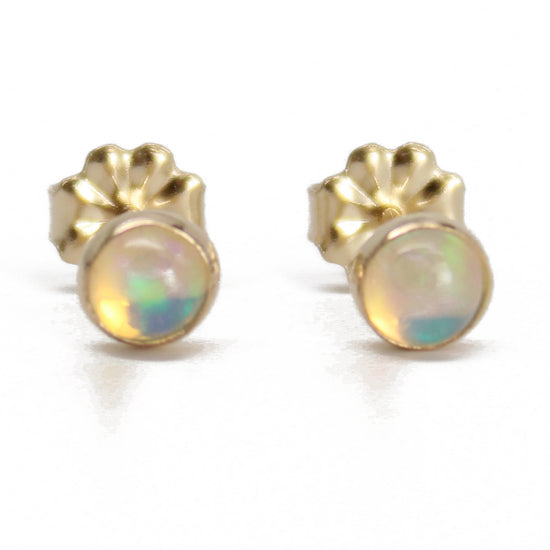 Load image into Gallery viewer, 4mm Genuine Opal Stud Earrings in 14K Gold Fill
