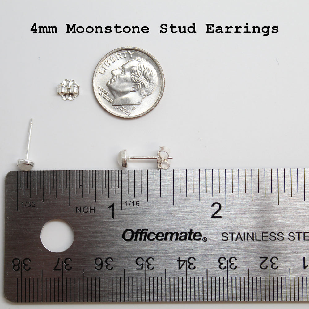 
                      
                        Moonstone Stud Earrings in Sterling Silver-Small 4mm Studs
                      
                    