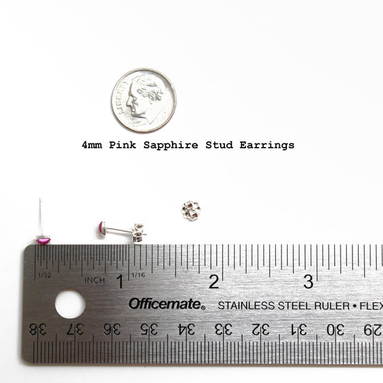 Pink Sapphire Stud Earrings 4mm in Sterling Silver