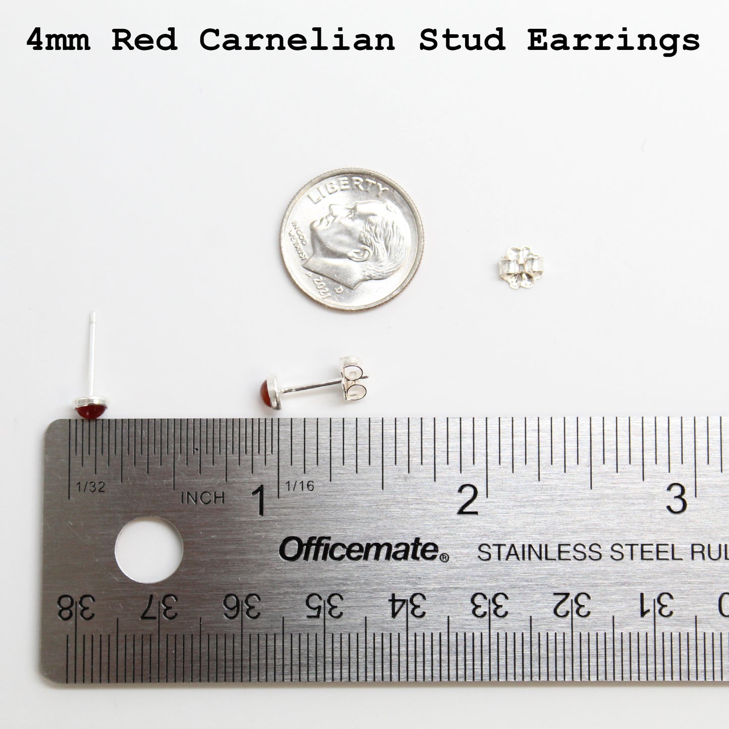 4mm Red Carnelian Stud Earrings 