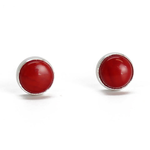 4mm Red Coral Stud Earrings