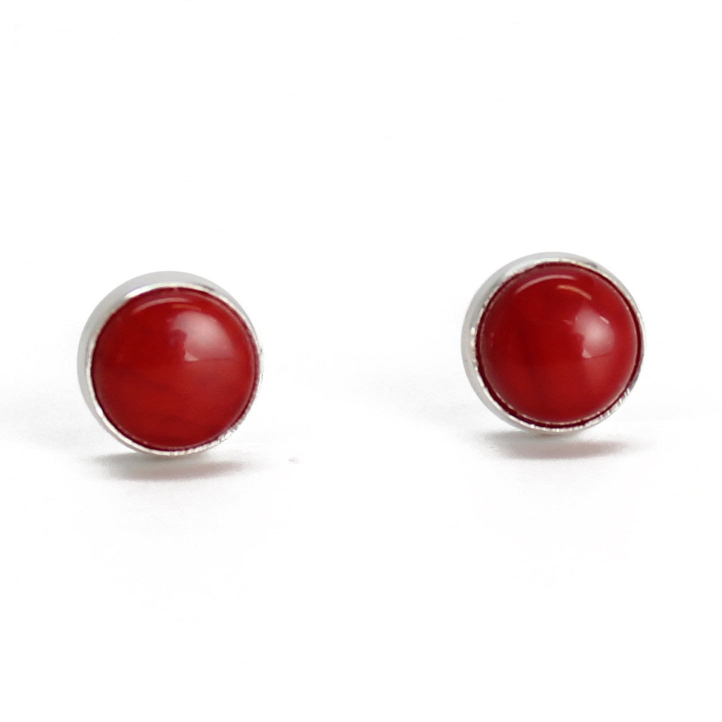 4mm Red Coral Stud Earrings