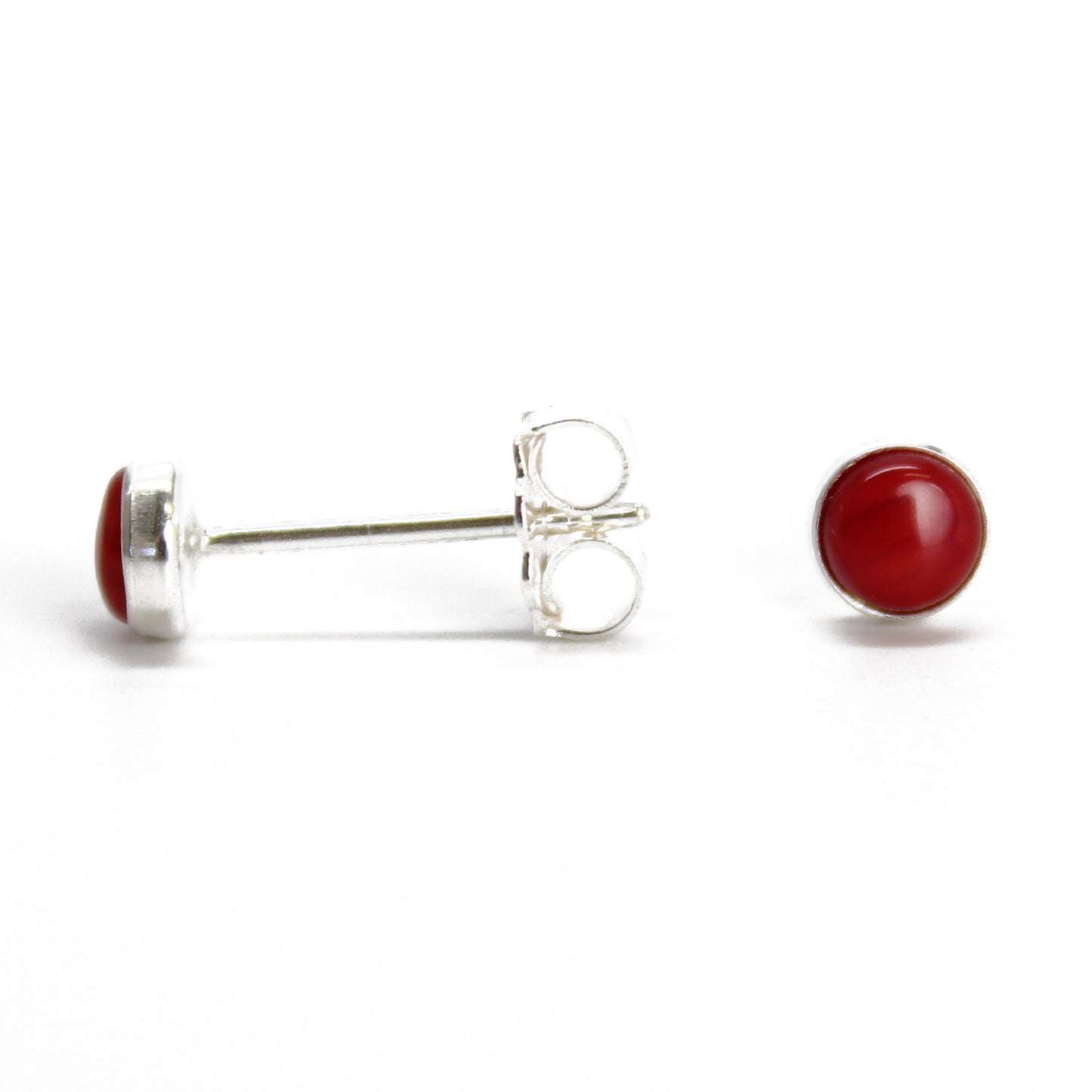 4mm Red Coral Stud Earrings