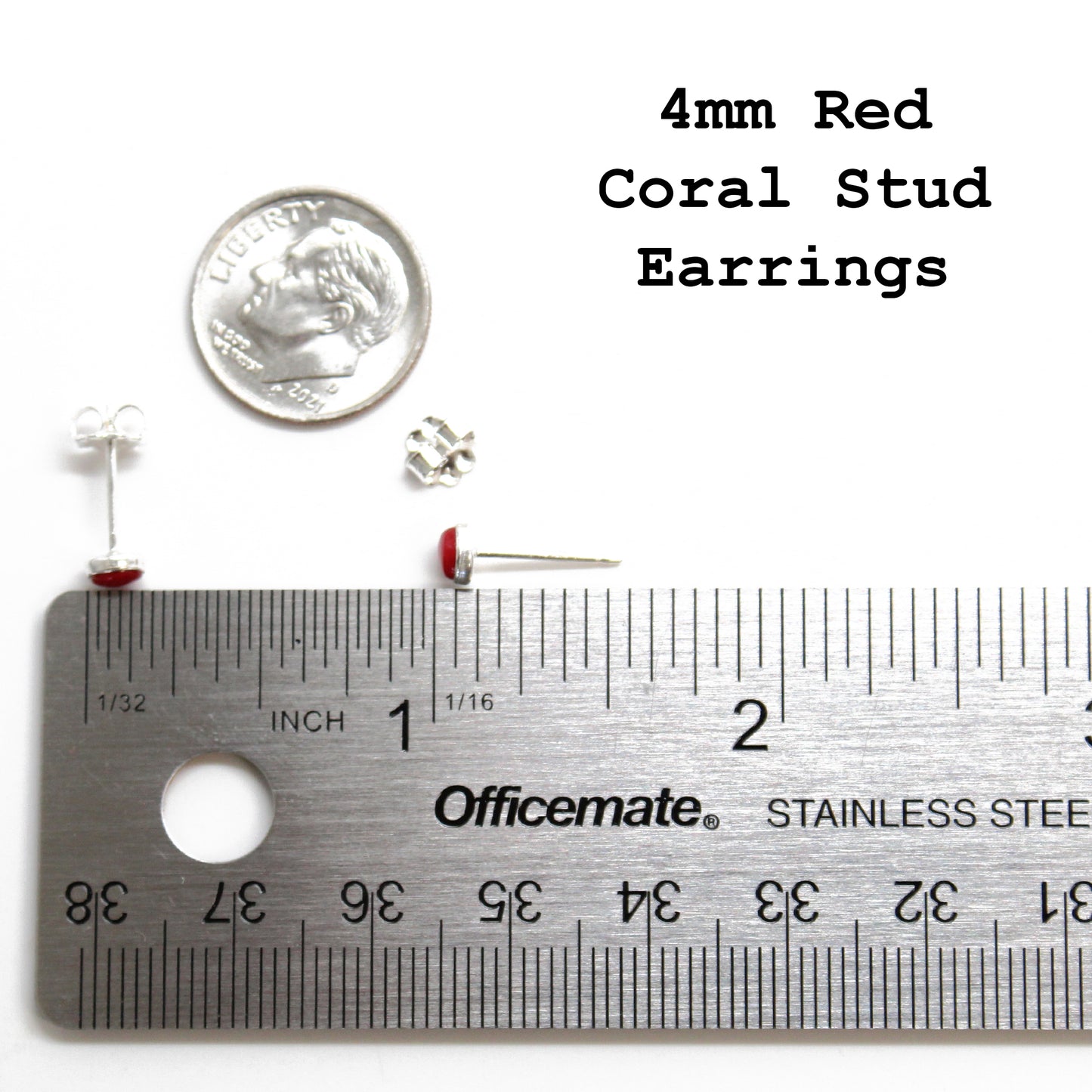 4mm Red Coral Stud Earrings