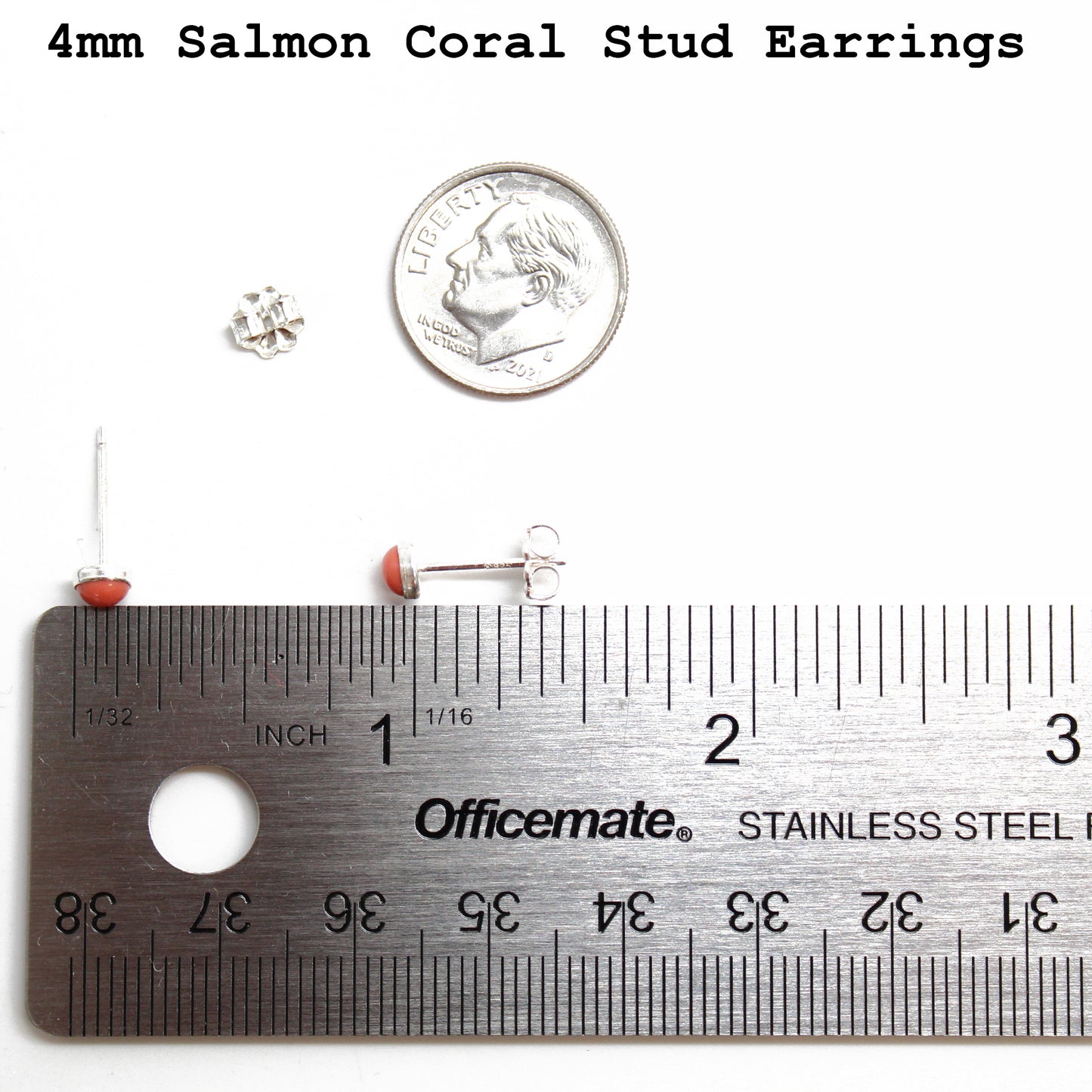 Salmon Coral Stud Earrings-4mm