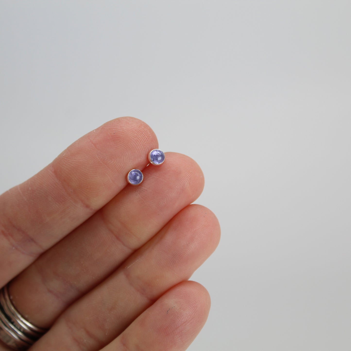 Load image into Gallery viewer, Tanzanite Stud Earrings Small 4mm Sterling Silver

