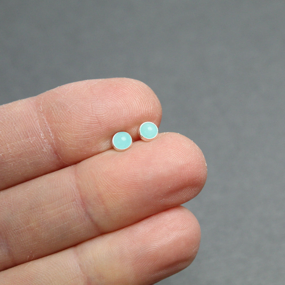 
                      
                        Handmade Amazonite Stud Earrings, Small 4mm in Sterling Silver
                      
                    