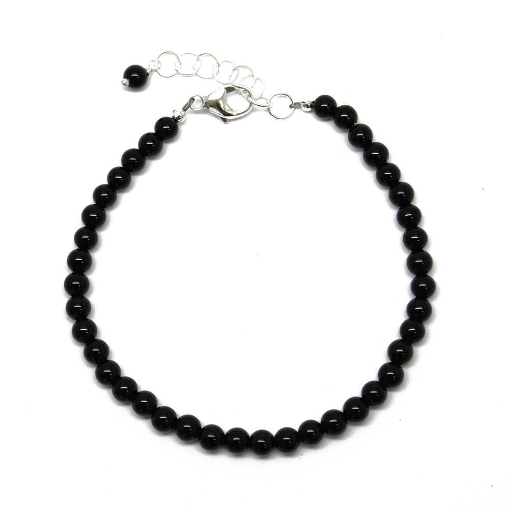 Black Onyx Bracelet, 4 mm, Sterling Clasp, Adjustable 7