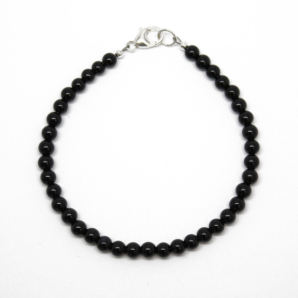 Black Onyx Bracelet, Small 4 mm Black Gemstone Bracelet