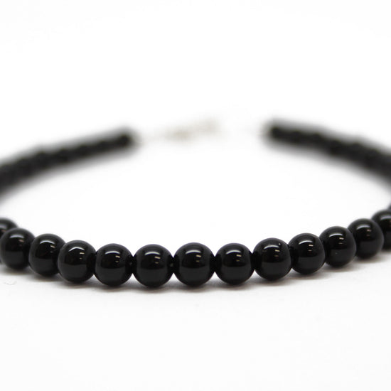 Black Onyx Bracelet, Small 4 mm Black Gemstone Bracelet