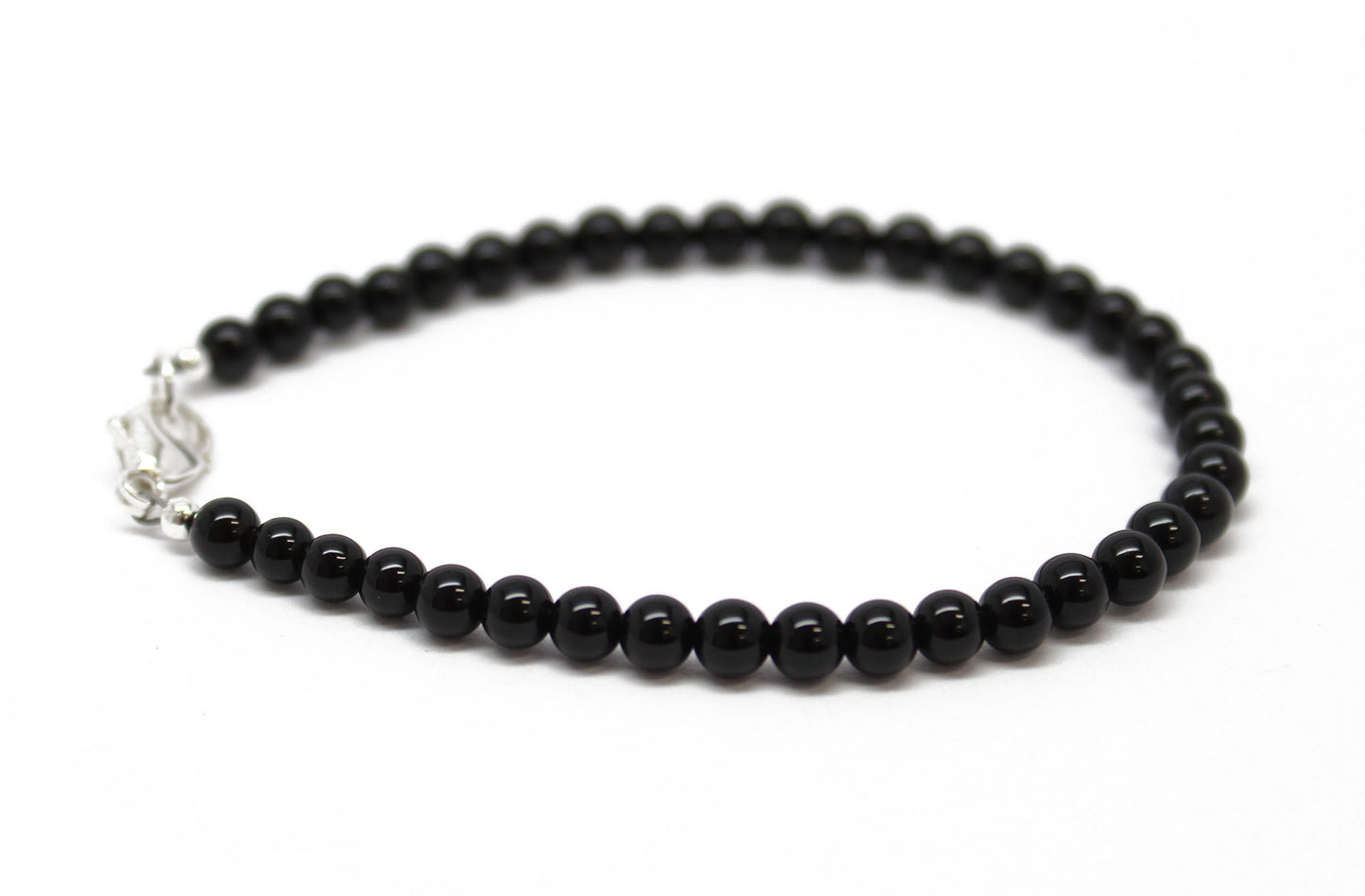 Black Onyx Bracelet, Small 4 mm Black Gemstone Bracelet