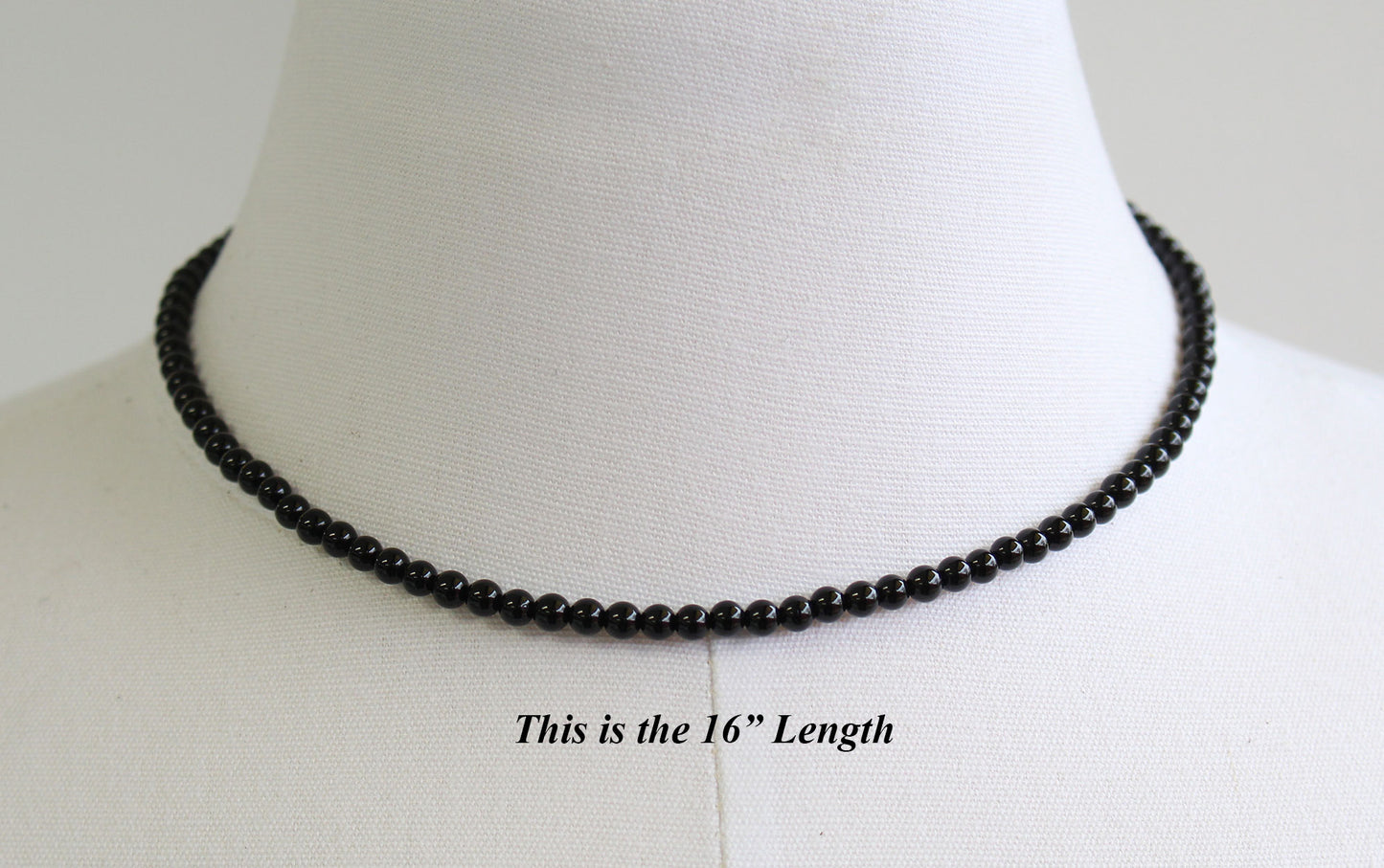 Black Onyx Necklace with Sterling Silver or Gold Filled Clasp, 4mm