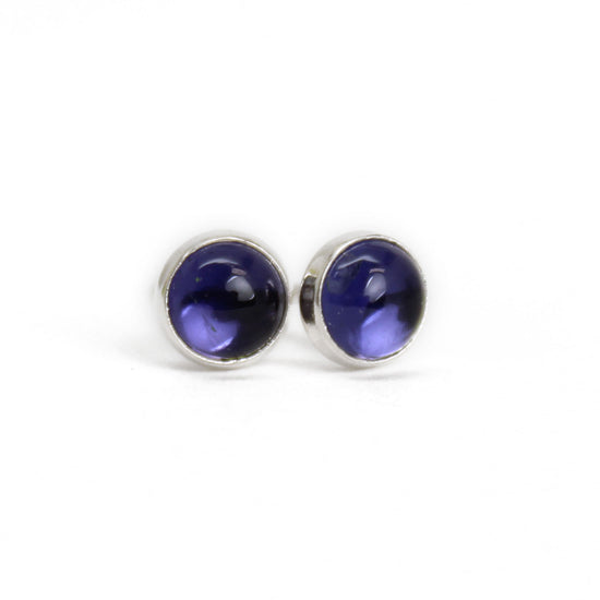 Iolite Stud Earrings, 4mm Blue Gemstone Studs in Sterling Silver