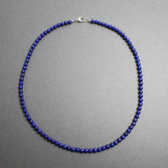 4mm Lapis Lazuli Bead Necklace Strand with Sterling Silver Clasp