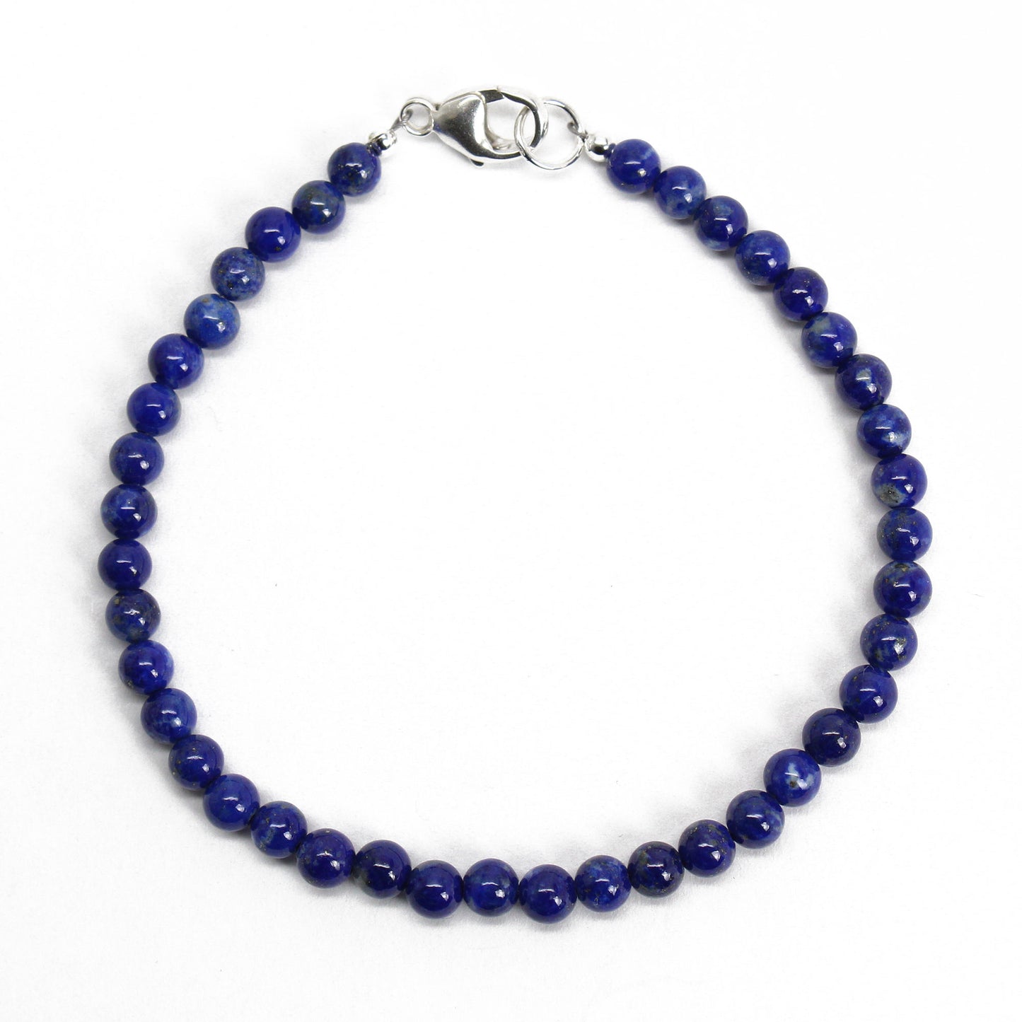 Small Rounded Fine Stone and Sterling Silver Medal Bracelet - Lapis Lazuli  - Beads - Range of customizable bracelets.