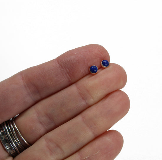 Load image into Gallery viewer, Small 4mm Lapis Stud Earrings 
