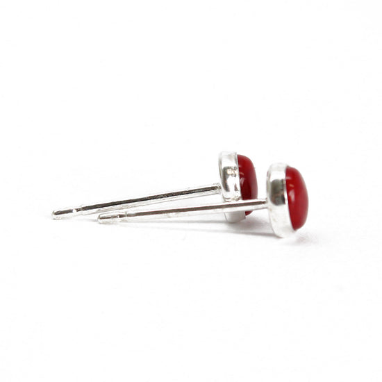 Load image into Gallery viewer, 4mm Red Bamboo Coral Stud Earrings in Sterling Silver or Gold Fill, 
