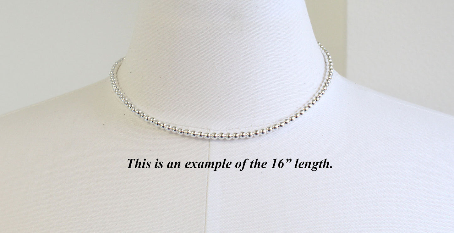 16 4mm Sterling Silver Bead Necklace Strand