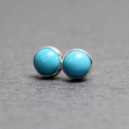 Turquoise Stud Earrings, Small 4mm in Sterling Silver