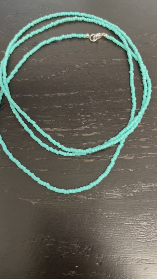 Thin turquoise seed bead necklace