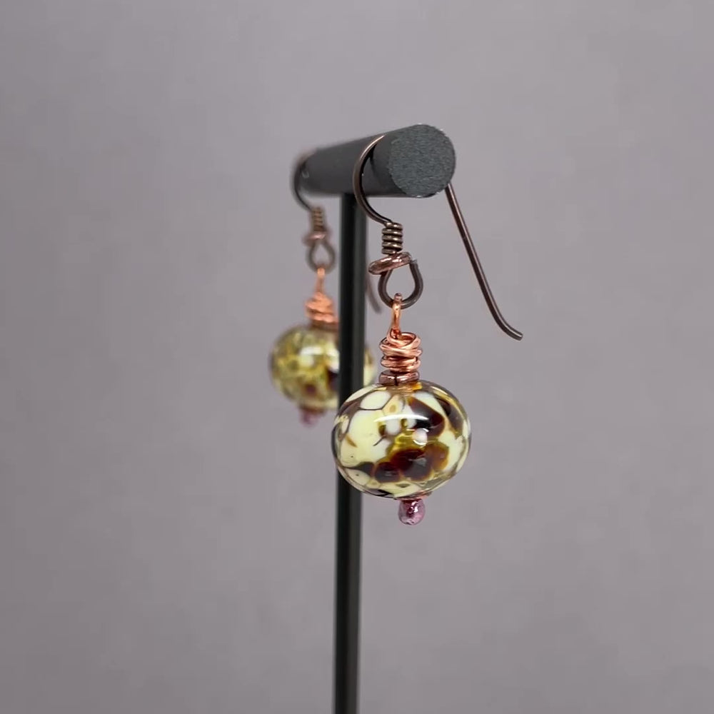 Brown Lampwork Bead Dangle Earrings by Kathy Bankston