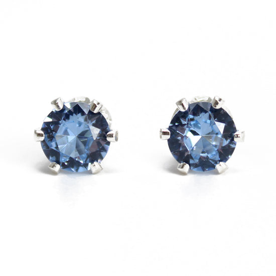 Aquamarine Stud Earrings, 6mm Round Prong Set 925 Sterling Silver