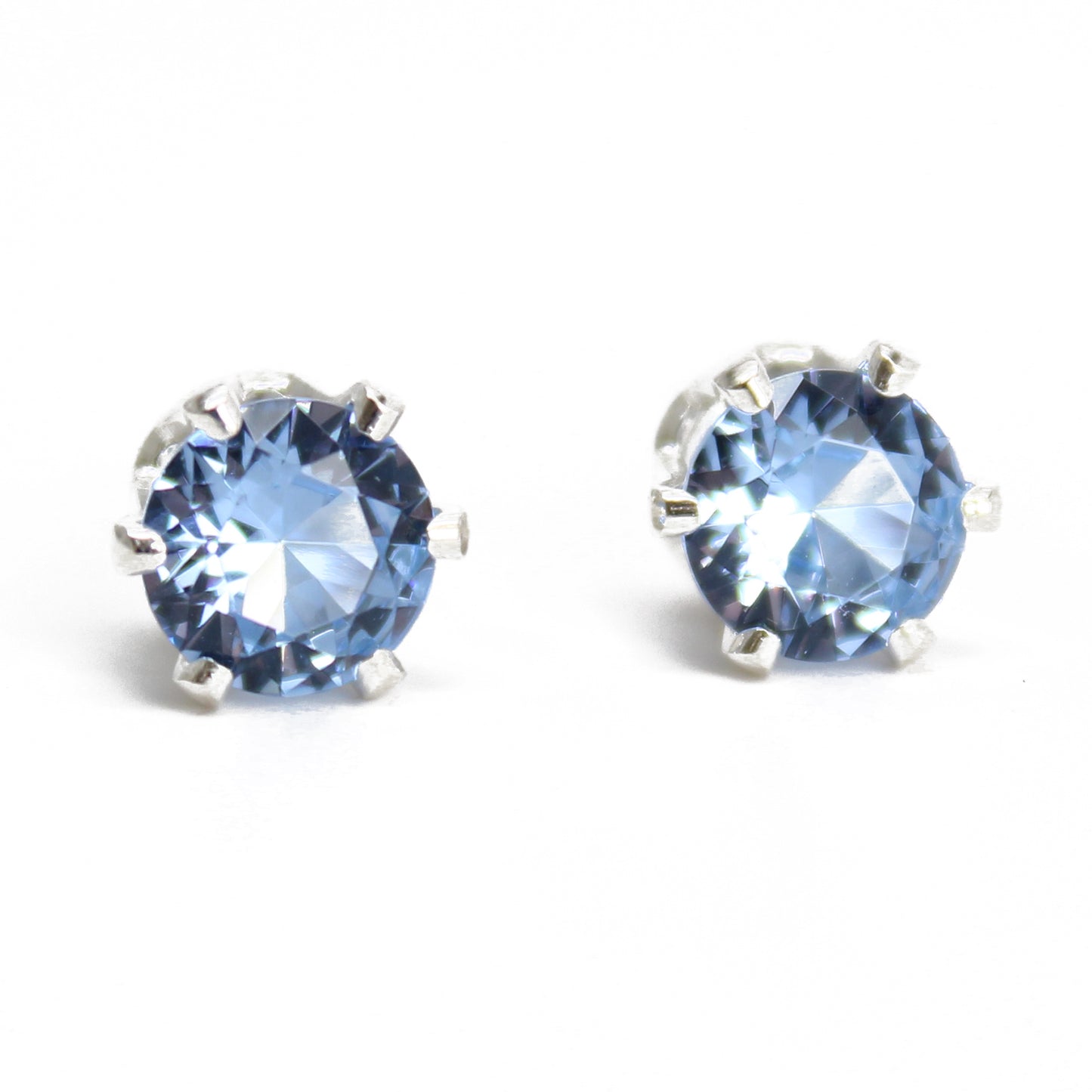 Aquamarine Stud Earrings, 6mm Round Prong Set 925 Sterling Silver