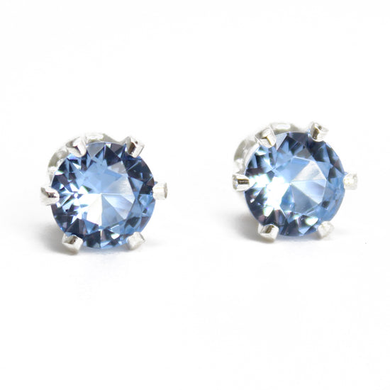 Load image into Gallery viewer, Aquamarine Stud Earrings, 6mm Round Prong Set 925 Sterling Silver
