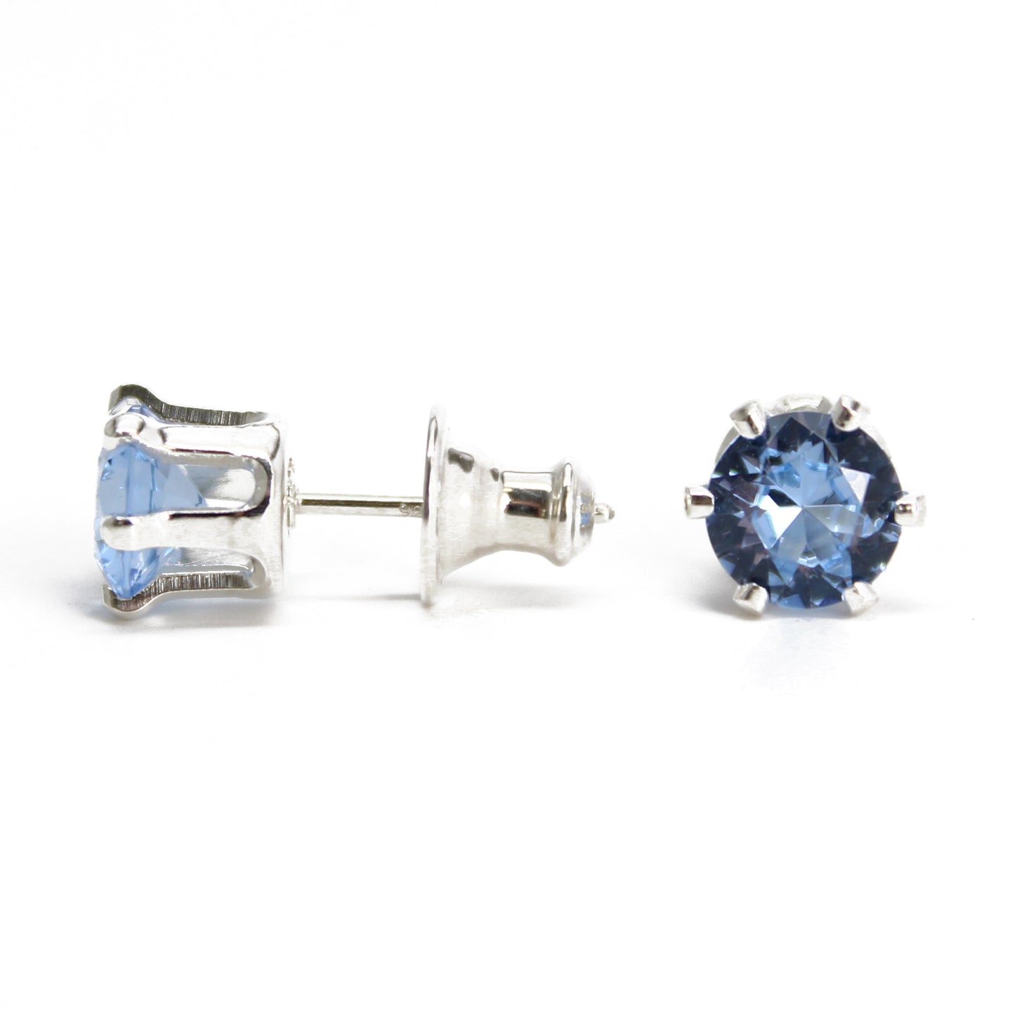 Load image into Gallery viewer, Aquamarine Stud Earrings, 6mm Round Prong Set 925 Sterling Silver

