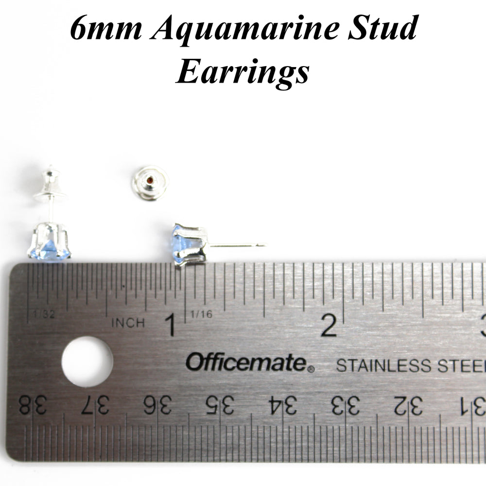 
                      
                        Aquamarine Stud Earrings, 6mm Round Prong Set 925 Sterling Silver
                      
                    